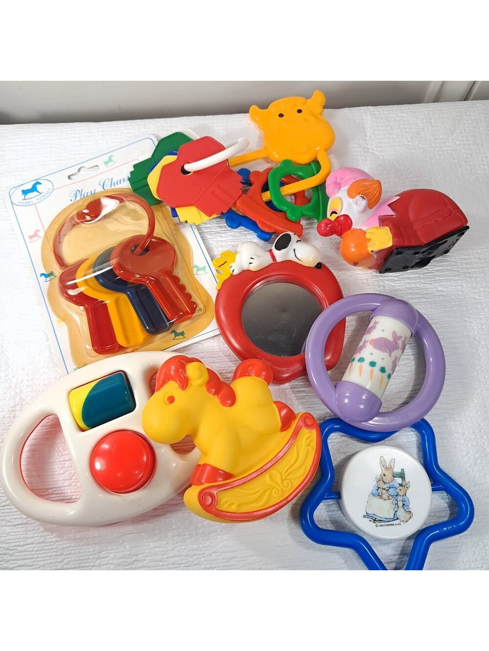 Vintage baby toy rattle set 9 Gerber Enfamil Evenflo First Years keys 1990s 90s